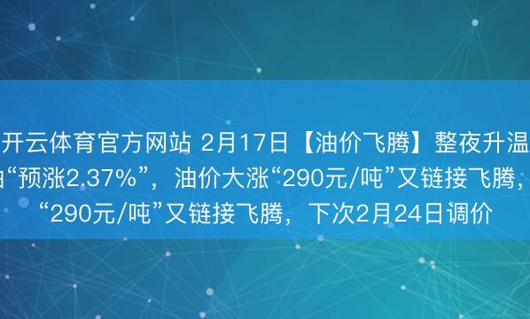 开云体育官方网站 2月17日【油价飞腾】整夜升温，宇宙9295号汽油“预涨2.37%”，油价大涨“290元/吨”又链接飞腾，下次2月24日调价